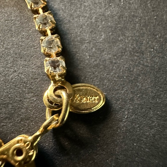 Vintage Monet Rhinestone Heart Necklace Gold Tone 16” - Picture 9 of 9